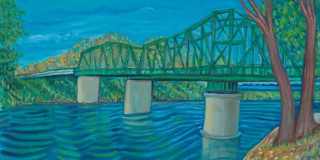 oil painting of Jibbon Street Bridge in Sacramento, California